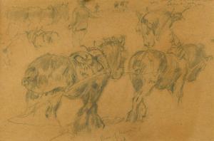 GOODWIN Sidney Paul 1867-1944,Study of heavy horses with annotations,Cheffins GB 2019-09-11