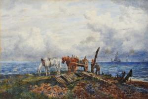 GOODWIN SYDNEY 1867-1944,A coastal view with horse drawn cart and labourers,1896,Mallams 2018-02-28