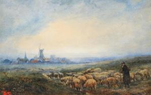 GOODWIN SYDNEY 1867-1944,A shepherd driving a flock of sheep in a landscape,Mallams GB 2018-02-28