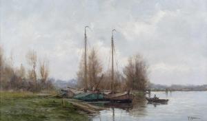 GOOSEN Frits J 1943,Boats on the side of a River,Mallams GB 2023-02-19