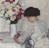 GOOSSENS Josse 1876-1929,Dame in Weiß mit Blumen,Neumeister DE 2009-05-14