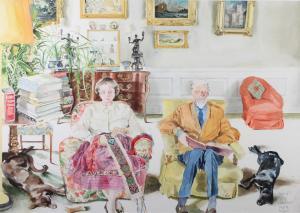 GORDON harry More,Lord and Lady Harewood in their Sitting Room, Hare,1989,Morphets 2020-10-17