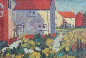 GORE Spencer Frederick 1878-1914,Houses and garden with woman wearing a red hat,Gorringes 2022-03-08