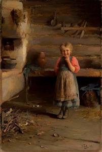 GOROKHOV Ivan Lavrentievich 1863-1934,Peasant Girl by the Stove,1907,MacDougall's GB 2016-06-08