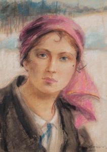 GORSKI Stanislaw 1887-1955,Portret dziewczyny w chuście,Sopocki Dom Aukcjny PL 2024-02-03