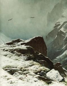 GOS Albert H 1852-1942,Scène de montagne enneigée,Piguet CH 2021-12-08