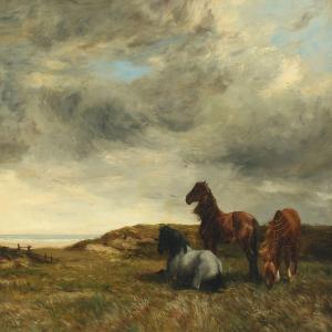 gosselin charles 1834-1892,Horses in the dunes overlooking the ocean,Bruun Rasmussen DK 2015-11-16