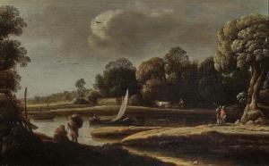 GOTTFRIED Oswald,Shore landscape with fishing boat and rural figure,1620,Neumeister 2020-12-02