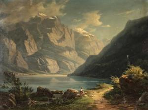 GOTTLIEB Bion 1804-1876,Paysage au lac en montagne,1856,Millon & Associés FR 2018-11-26