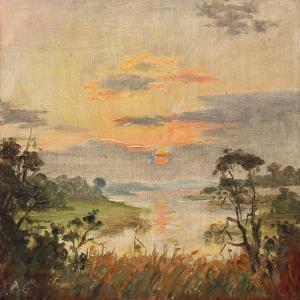 GOTTLIEB GROULEFF Alfred 1858-1941,Sunset over a lake,Bruun Rasmussen DK 2016-05-02
