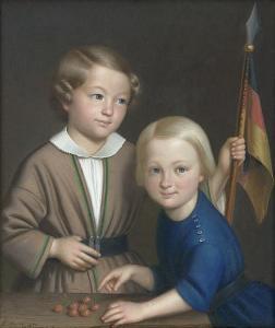 GOTTLOB SCHREIBER Friedrich 1809-1888,Zwei Kinder mit Kirschen,1848,Galerie Bassenge DE 2016-11-25