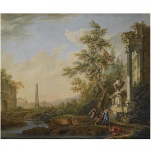 GOTTMAN Lorens, Lars,AN ITALIANATE LANDSCAPE WITH FIGURES DRINKING FROM,Sotheby's 2009-04-22
