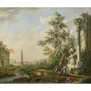 GOTTMAN Lorens, Lars 1708-1779,Bergers se désalterant dans un paysage avec des ru,Tajan 2022-06-22