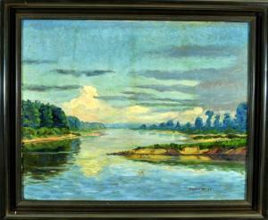 GOTTSCHLICH F 1900-1900,Baumbestandenes Flussufer mit Cumuluswolken am Hor,1933,Allgauer 2011-04-14