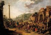 GOUBAU Antoon,A market in an Italianate harbour with Diogenes in,1666,Christie's 2001-04-25