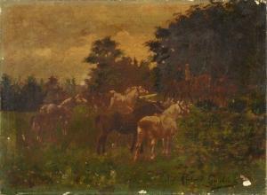 GOUBIE Jean Richard 1842-1899,Paisagem com cavalos,19th century,Veritas Leiloes PT 2023-01-24