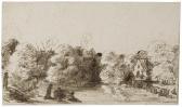 Goudt Hendrik 1583-1648,HOUSES ALONG A WOODED RIVERBANK, WITH FIGURES AND ,Sotheby's GB 2018-01-31