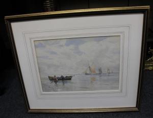 GOULD GREEN David,seascape with sailing barges and fishing boat moor,Henry Adams 2021-12-09
