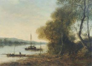 GOUNIN Henri Ch. Auguste 1850,Abendstimmung am Fluss mit F,19th,Schmidt Kunstauktionen Dresden 2017-12-09