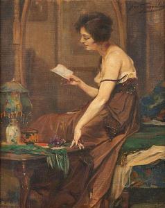 GOUWELOOS Jean Leon 1868-1943,Jeune femme lisant un billet doux,Horta BE 2023-01-23