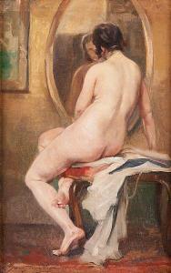 GOUWELOOS Jean Leon 1868-1943,Jeune femme nue se mirant,Horta BE 2021-11-15