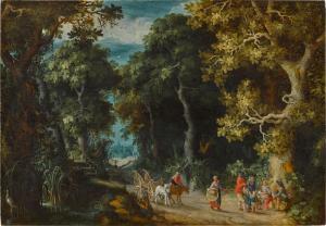 GOVAERTS Abraham 1589-1626,A wooded landscape with travellers and peasants on,Sotheby's 2023-07-06