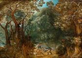 GOVAERTS Abraham 1589-1626,Boar hunt in a forest landscape.,Galerie Koller CH 2019-09-27