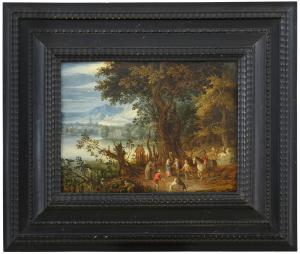 GOVAERTS Abraham,Paesaggio lacustre con cacciatori, frati e viandan,c.1615,Meeting Art 2023-05-06