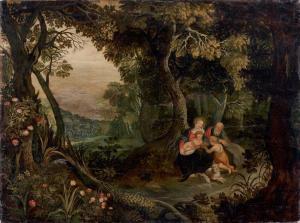 GOVAERTS Abraham 1589-1626,Sainte famille dans un paysage,Aguttes FR 2012-06-11