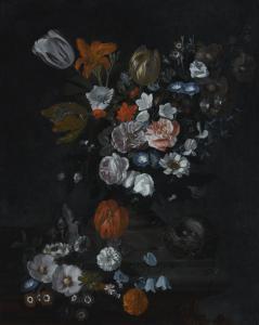 GOVAERTS Johann Baptist,STILL LIFE OF FLOWERS AND A BIRD'S NEST ON A STONE,Sotheby's 2017-06-08