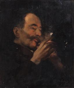 GRÜNHUT Isidoro 1862-1896,Man with Pipe,1891,Hindman US 2015-11-06