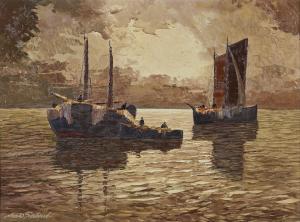 GRABONE Georg Arnold 1873-1952,Marina con barche,Capitolium Art Casa d'Aste IT 2022-06-28