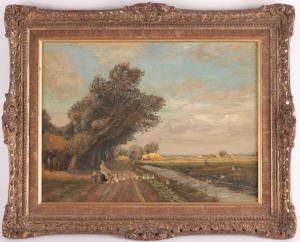 GRACE Alfred Fitzwalter 1844-1903,rural landscape a lady feeding ducks beside ,Dawson's Auctioneers 2021-08-26