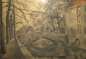 GRADOM PAULA 1902-1984,"Pont sur un canal à Bruges".,1938,Campo & Campo BE 2011-05-30