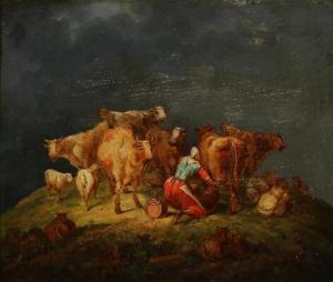 GRADT johan h 1900-1900,A farmer's girl milking the cows,1833,Bruun Rasmussen DK 2017-02-27
