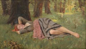 GRADY Napoleone Luigi 1860-1949,Riposo nel bosco,1892,Meeting Art IT 2024-10-26