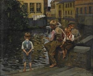 GRAF Paul 1866-1903,Metande gossar - Brügge,1902,Stockholms Auktionsverket SE 2009-11-25