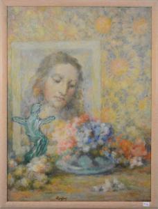 GRAFFART Charles,Portrait de femme aux fleurs,Rops BE 2017-10-08