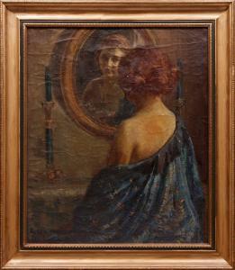 GRAFTON Robert Wadsworth 1876-1936,Young Woman before a Mirror in a Blue ,1916,Neal Auction Company 2023-09-08