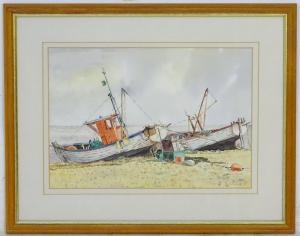 GRAHAM Dorothy Young 1922-2002,Fishing boats on a shingle beach, Aldeburgh, Suf,Claydon Auctioneers 2021-08-04
