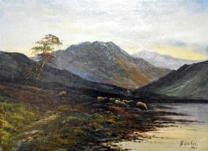 GRAHAM H,a pair of highland scenes with highland cattle watering,1900,Halls GB 2021-09-01