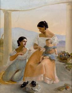 GRAHL August 1791-1866,Zwei Italienerinnen mit Kind auf einer Terrasse,Galerie Bassenge 2015-05-29