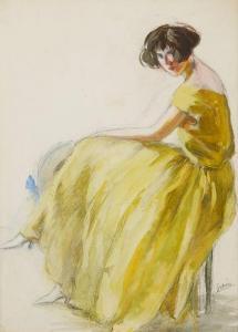 GRAIN Marguerite 1899-1986,Jeune femme assise à la robe jaune,Kahn & Associes FR 2018-11-29
