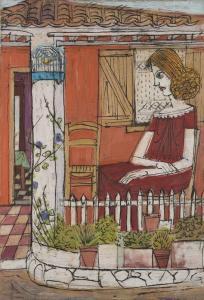 grammatopoulos costas 1916-2003,Femme devant une maison,Piasa FR 2012-11-26