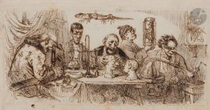 GRANDVILLE Jean Jacques 1803-1847,Les Savants étudiant le rentier et Une guêpe et un,Ader 2023-03-23