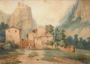 GRANDY Paul 1800-1900,Hameau au pied de la montagne,Aguttes FR 2012-01-24