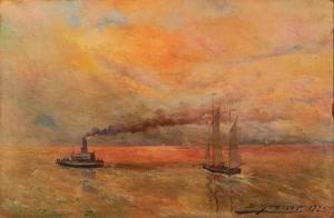 GRANER Y ARRUFI Luis 1863-1929,Seascape with Ships,1925,Skinner US 2023-05-02