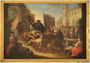 GRANERI Giovanni Michele 1708-1762,Scena con rissa in una piazza con mercato,Meeting Art 2022-11-12