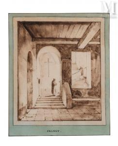GRANET Francois Marius 1775-1849,Intérieur de cloître animé,Millon & Associés FR 2023-05-23
