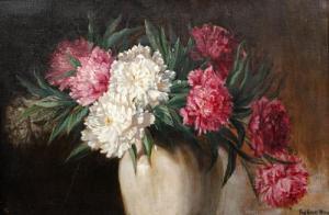 GRANT YOUNG Frederick 1859,Still life of pink and white dahlias in a vase,Bonhams GB 2011-10-19